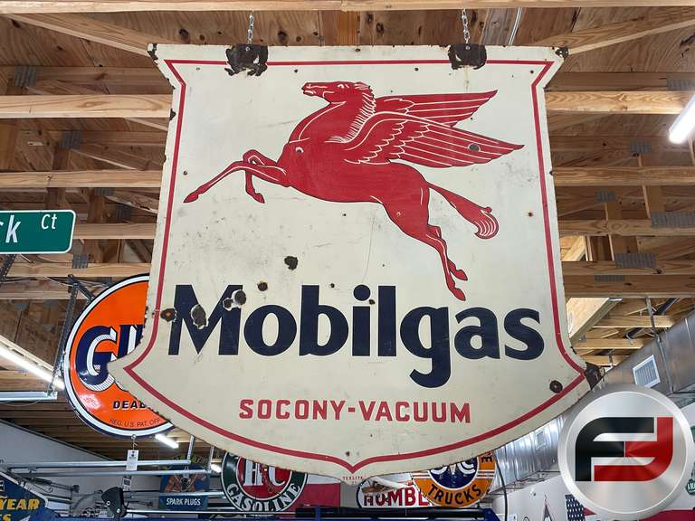 MOBILGAS SOCONY-VACUUM, DOUBLE SIDED, ENAMEL, 53” X 54”