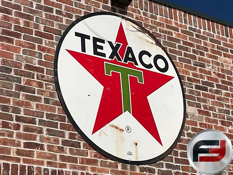 TEXACO GAS AND OIL PORCELAIN SIGN, 72” DIAM.