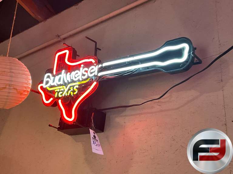 BUDWISER TEXAS GUITAR NEON SIGN, 37" X 17"