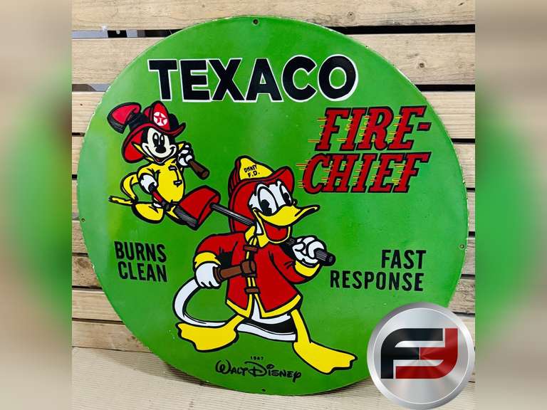 1967 TEXACO FIRE CHIEF SIGN, 30" SINGLE SIDED