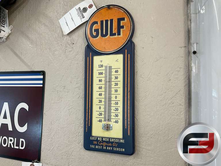 GULF METAL THERMOMETER, 5 1/2” X 15”
