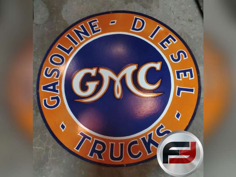 GMC PORCELAIN SIGN, 30" AND SINGLE SIDED