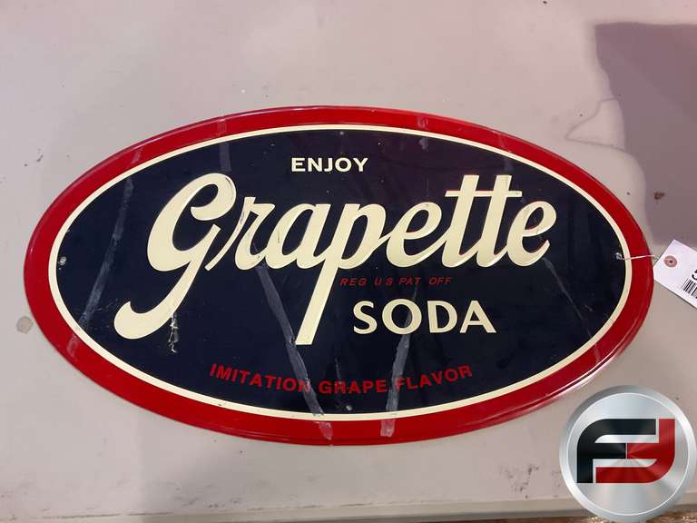 ENJOY GRAPETTE SODA EMBOSSED SIGN, 27" X16"