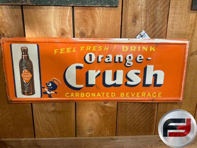 ORANGE-CRUSH EMBOSSED SIGN, 47" X 17"
