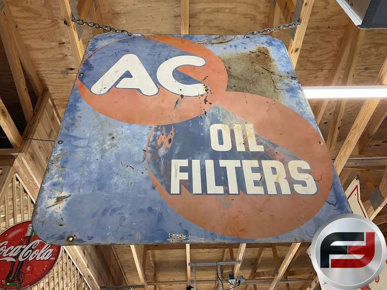 AC SPARKS PLUGS/ AC OIL FILTERS, DOUBLE SIDED ENAMEL SIGN,