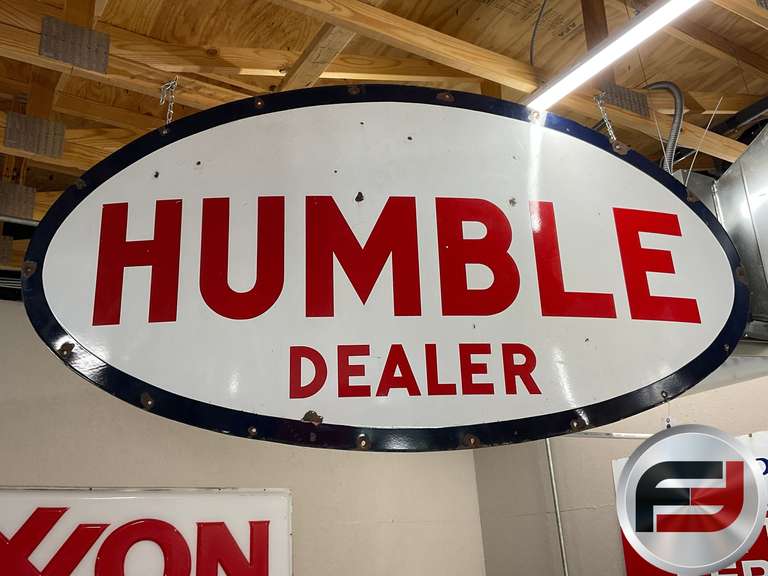 HUMBLE OIL DEALER SIGN, ENAMEL, SINGLE SIDED, 96” X 48”