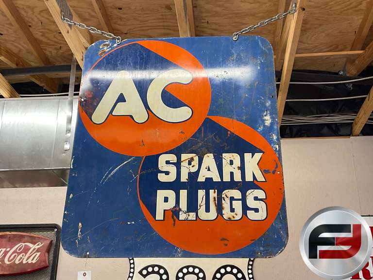AC SPARKS PLUGS/ AC OIL FILTERS, DOUBLE SIDED ENAMEL SIGN,