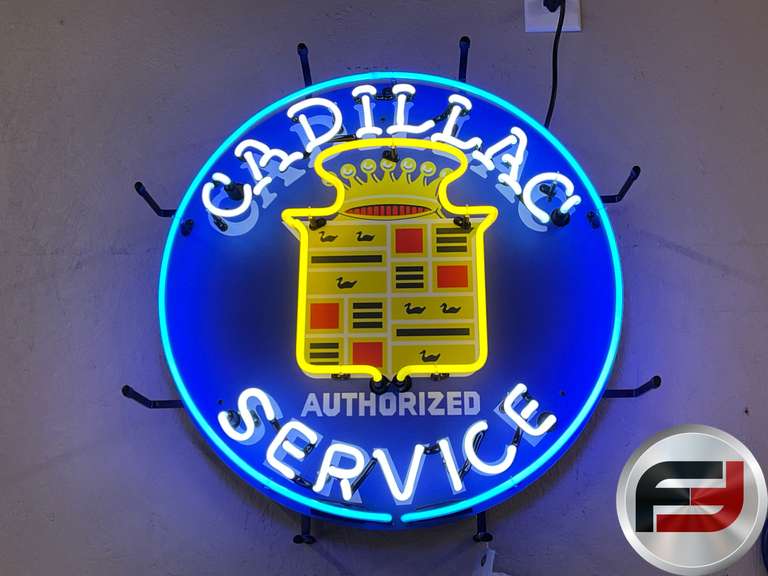 CADILLAC AUTHORIZED SERVICE NEON SIGN, 23” DIAM.