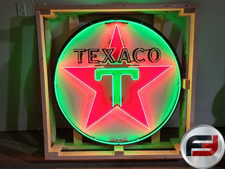 CUSTOM TEXACO TIN NEON SIGN, 48" X 48", NEW NEON