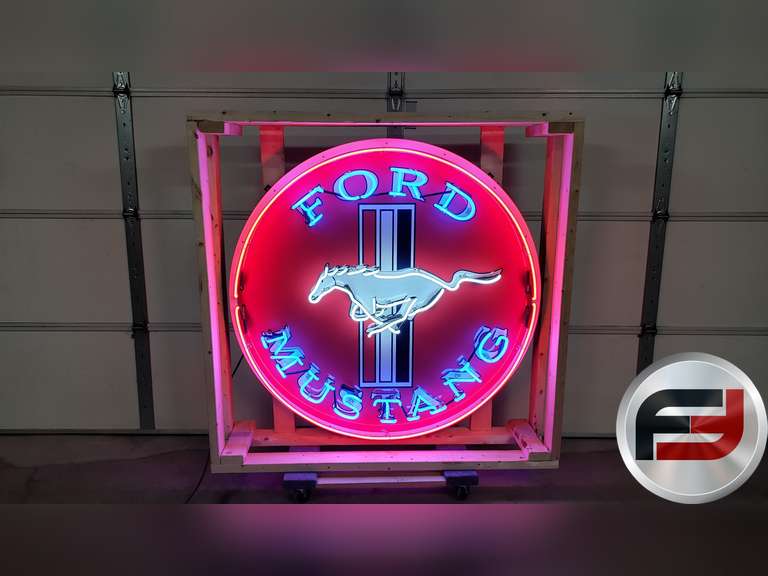 CUSTOM FORD MUSTANG TIN NEON SIGN, 48" X 48", NEW