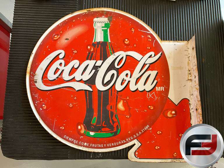 COCA-COLA FLANGE METAL SIGN, DOUBLE SIDED, 20” X 19”