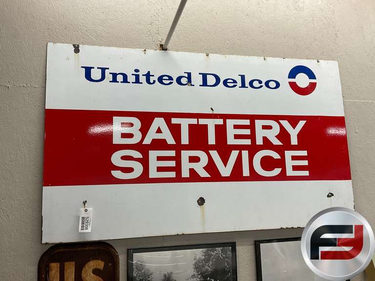 UNITED DELCO BATTERY SERVICE, DOUBLE SIDED ENAMEL, 6’ X 42”