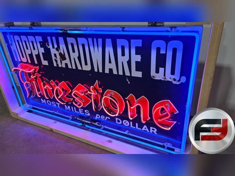 ORIGINAL FIRESTONE PORCELAIN NEON SIGN, 60" X 30", NEW NEON