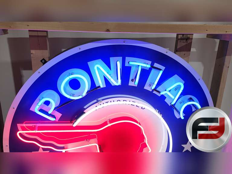 CUSTOM PONTIAC TIN NEON SIGN, 48" X 48", NEW NEON