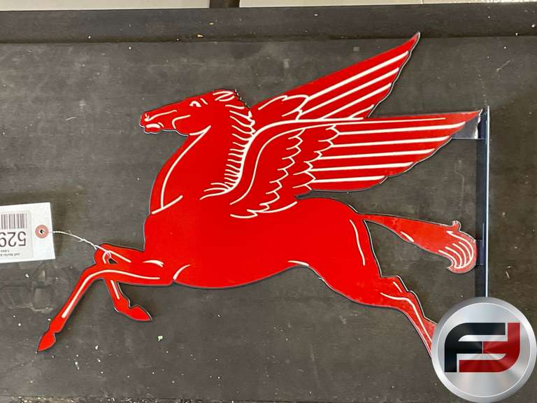 MOBIL PEGASUS METAL FLANGE MOUNT SIGN, 18” X 14”