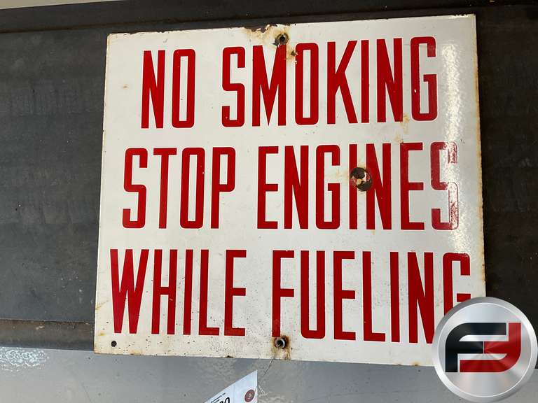 NO SMOKING STOP ENGINES WHILE FUELING ENAMEL SIGN, 18” X