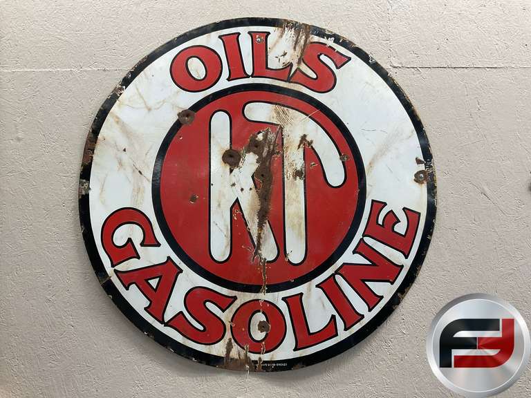KT OILS GASOLINE, ONE SIDED PORCELAIN, 42”