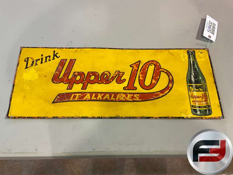 UPPER 10 SODA IT ALKALIZES TIN SIGN, 30" X 12"