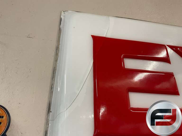 EXXON ACRYLIC SIGN, CRAKED ON TOP LEFT CORNER, 96” X