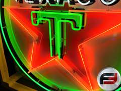 CUSTOM TEXACO TIN NEON SIGN, 48" X 48", NEW NEON