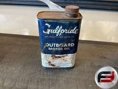 OIL CANS, GULF PRIDE OUTBOARD MOTOR OIL, HAVOLINE MOTOR OIL