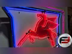 ORIGINAL MOBILGAS PORCELAIN NEON SIGN, 72" X 72", ANIMATED NEON,