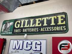 GILLETTE TIRES-BATTERIES-ACCESSORIES EMBOSSED METAL SIGN, 96” X 24”