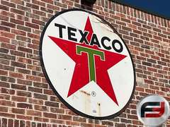 TEXACO GAS AND OIL PORCELAIN SIGN, 72” DIAM.