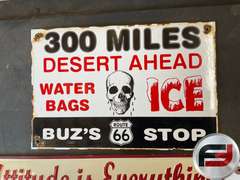 BUZ’S ROUTE 66 STOP ENAMEL SIGN, 12” X 8”, ATTITUDE