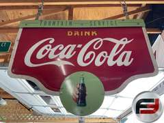 DRINK COCA-COLA FOUNTAIN SERVICE DOUBLE SIDED METAL HANGING SIGN, 60”