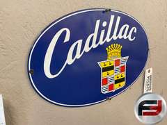CADILLAC OVAL, ENAMEL, SINGLE SIDED, 18” X 11”,