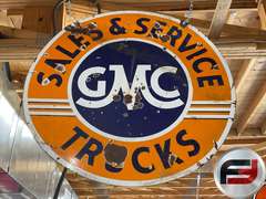 GMC TRUCKS SALES & SERVICE, ENAMEL DOUBLE SIDED, 42” DIAM.