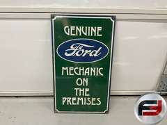 FORD GENUINE MECHANIC ON SITE TIN SIGN, 11” X 19”