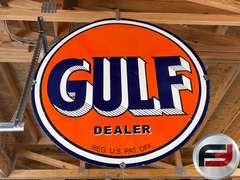 GULF DEALER PORCELAIN DOUBLE SIDED SIGN, 42” DIAM.