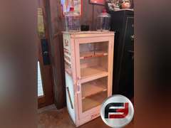 TOM'S TOASTED PEANUTS ANTIQUE DISPLAY CABINET WITH 2 TOM'S BULK