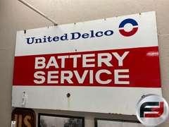 UNITED DELCO BATTERY SERVICE, DOUBLE SIDED ENAMEL, 6’ X 42”