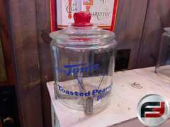 TOM'S TOASTED PEANUTS ANTIQUE DISPLAY CABINET WITH 2 TOM'S BULK