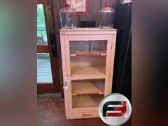 TOM'S TOASTED PEANUTS ANTIQUE DISPLAY CABINET WITH 2 TOM'S BULK