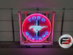 CUSTOM FORD MUSTANG TIN NEON SIGN, 48" X 48", NEW