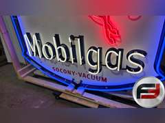 ORIGINAL MOBILGAS PORCELAIN NEON SIGN, 72" X 72", ANIMATED NEON,