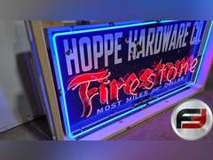 ORIGINAL FIRESTONE PORCELAIN NEON SIGN, 60" X 30", NEW NEON