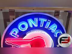 CUSTOM PONTIAC TIN NEON SIGN, 48" X 48", NEW NEON