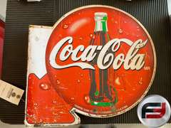 COCA-COLA FLANGE METAL SIGN, DOUBLE SIDED, 20” X 19”