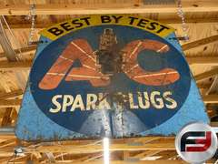 AC SPARK PLUGS BEST BY TEST, DOUBLE SIDED, ENAMEL SIGN,
