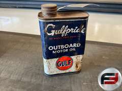 OIL CANS, GULF PRIDE OUTBOARD MOTOR OIL, HAVOLINE MOTOR OIL