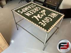 S&H METAL SIGN MADE INTO TABLE, CUSTOM METAL BASE, 36”