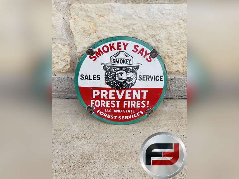 SMOKEY BEAR PORCELAIN SIGN, 10' SINGLE SIDED