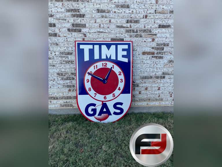 TIME GASOLINE SIGN, 60”X40” SINGLE SIDED PORCELAIN, UNCOMMON SIGN