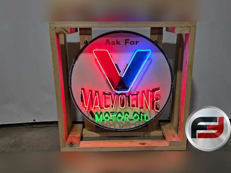ORIGINAL VALVOLINE TIN NEON SIGN, 30" X 30", NEW NEON