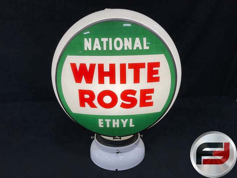 WHITE ROSE NATIONAL ETYL PUMP GLOBE, MILK GLASS, TWO SIDED